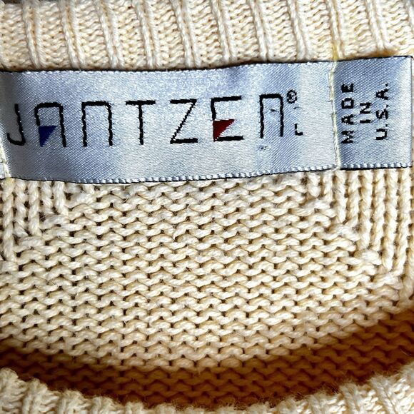 Jantzen VTG Men’s Crew Neck Sweater Size Large Banana Yellow Cabled Pullover - Picture 5 of 6